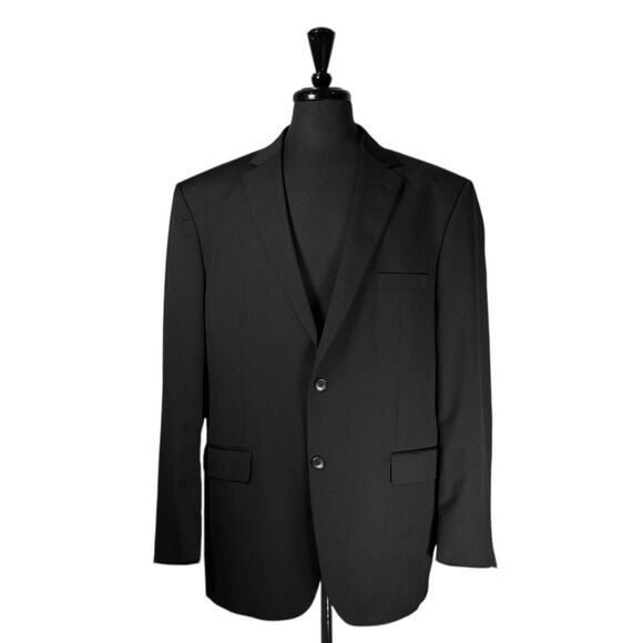 Jos. A. Bank Mens 46L Blazer Black 100% Wool 2 Button Suit Jacket Sport Coat